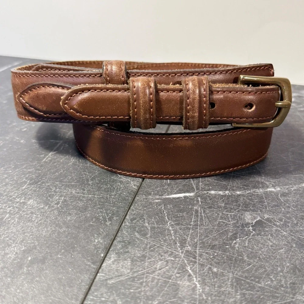 L.L.‎ Bean Brown Leather Belt Brass Buckle Heritage Equestrian Style Size 34/36